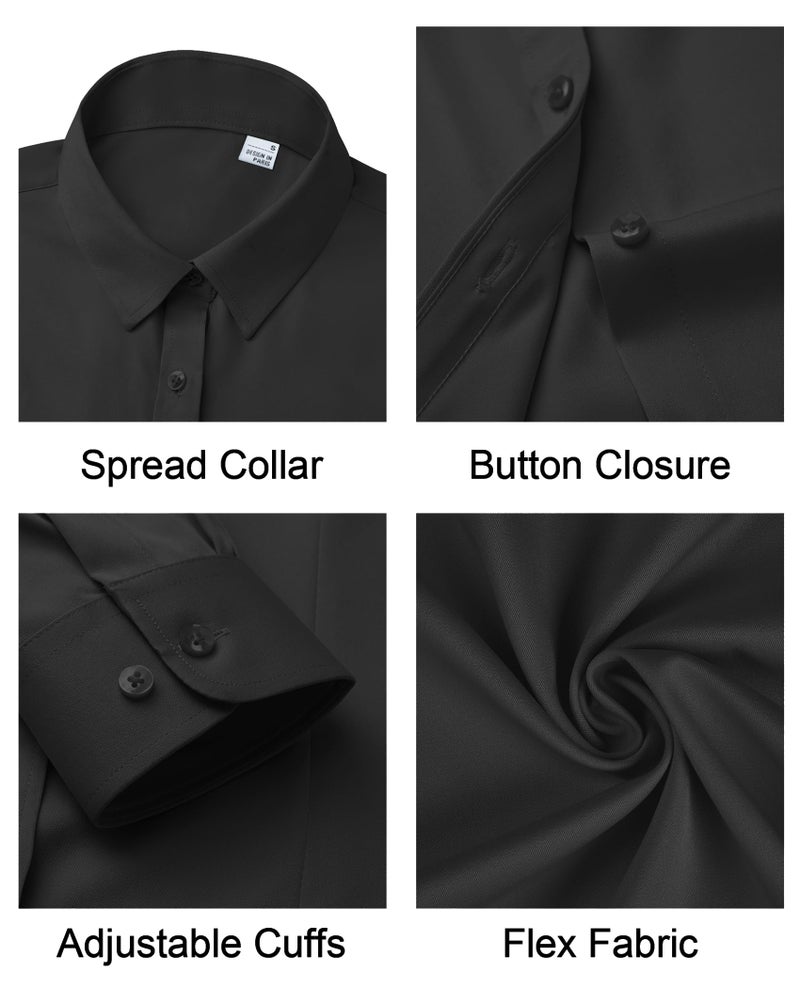 Gleeivy Button Down Shirts for Women Stain Shield No Iron Solid Button Blouse Slim Fit Silk Cotton Black Collared Long Sleeve Stretch Casual Business Dress Button Up Shirt Office Uniform - Image 4