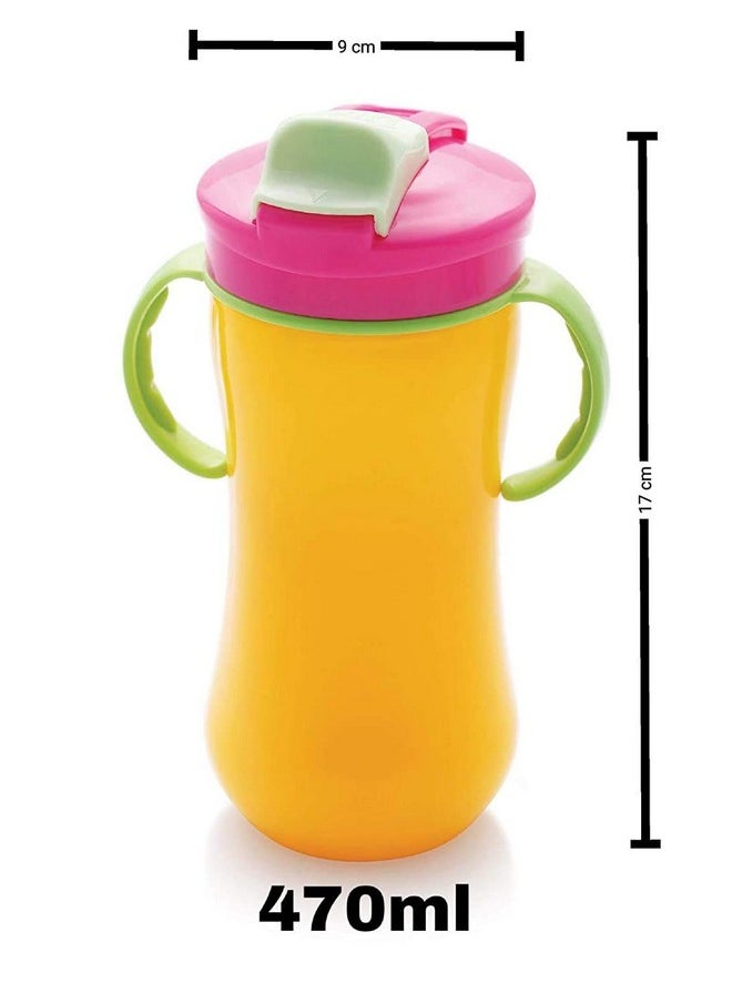 Shopfork Big Milk Bottle For Kids Plastic Sipper For Kids School Milk Sipper Bottle For Kids Water Bottle With Straw Kid Grippy Bottle Toddler Upto 3 Years (Pink)  - Image 3