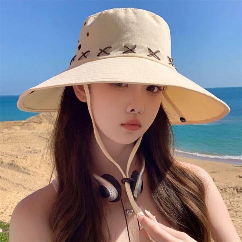 Western Bucket Hat Wide Brim Sun Protection Cotton Fabric - Image 1
