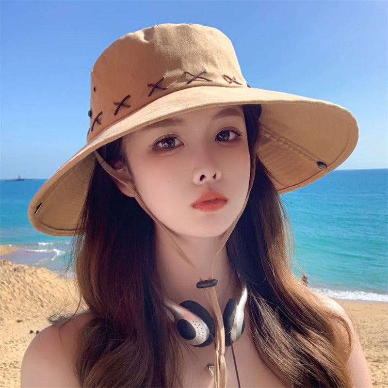 Western Bucket Hat Wide Brim Sun Protection Cotton Fabric - Image 3