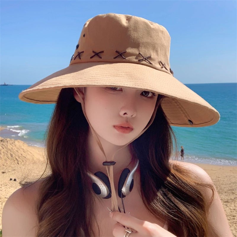 Western Bucket Hat Wide Brim Sun Protection Cotton Fabric - Image 2
