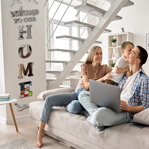 YUZUCMCM Home Wall Decor Welcome to Our Home Letter Signs - Acrylic Mirror Stickers for Living Room Bedroom Decor - Wall Decorations - Image 3