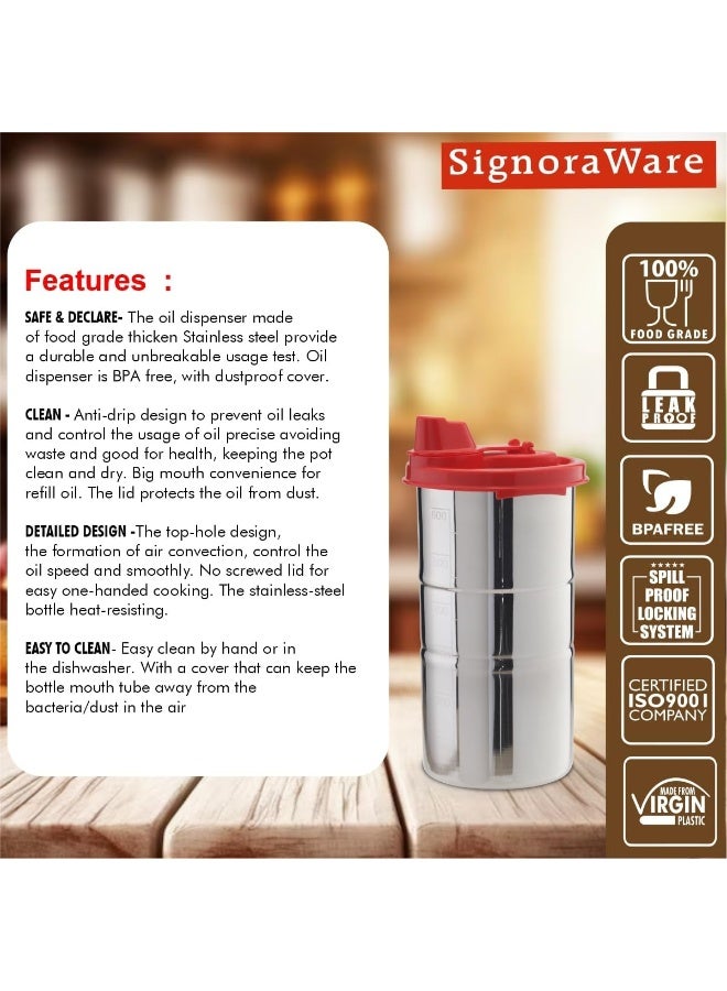 SignoraWare 650 ML Easy Flow Stainless Steel Oil Dispenser Bottle with Lid and Cap | Air-Tight Spill-Proof | Food Grade Pourer Drizzler - Image 5