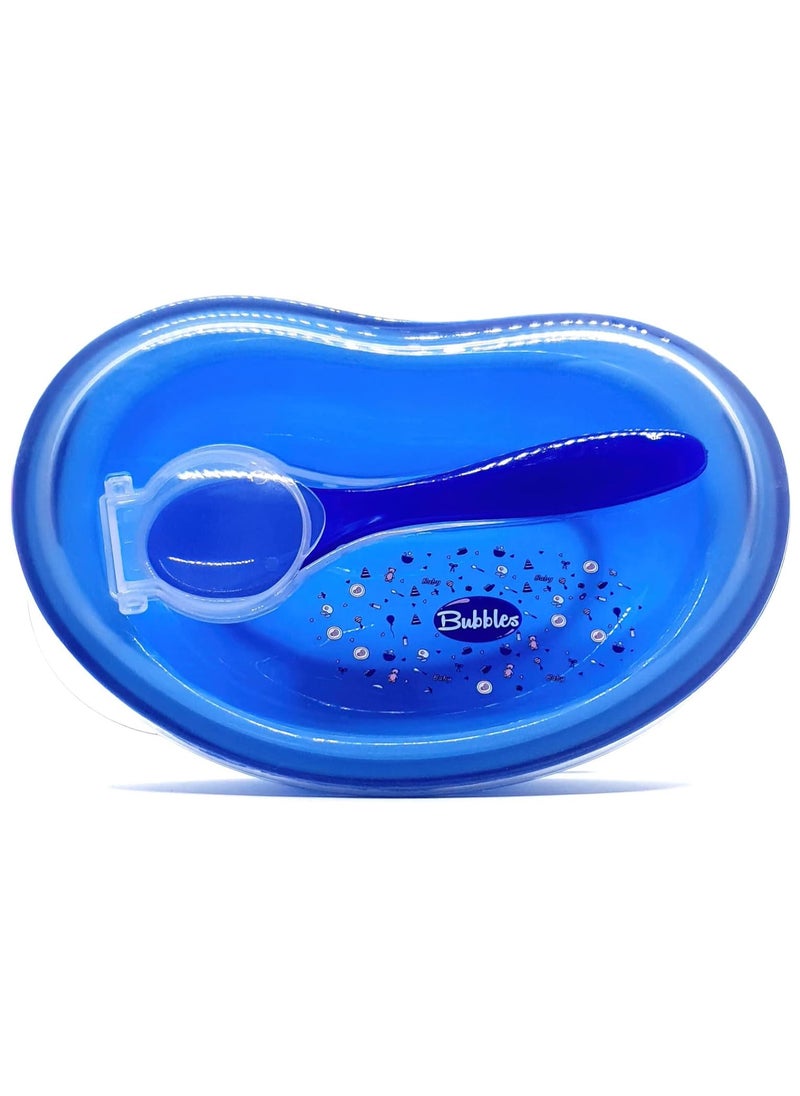 Generic Bubbles Plate with Lid and Spoon – Blue 
