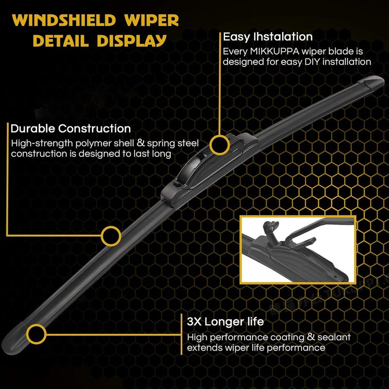 MIKKUPPA 26"+21" Windshield Wipers Blades Replacement for 2007-2013 Acura MDX, 2007-2013 Dodge Durango, 2011-2016 Honda CR-Z, U/J Hook All Season Wiper Blades(Pack of 2) - Image 2