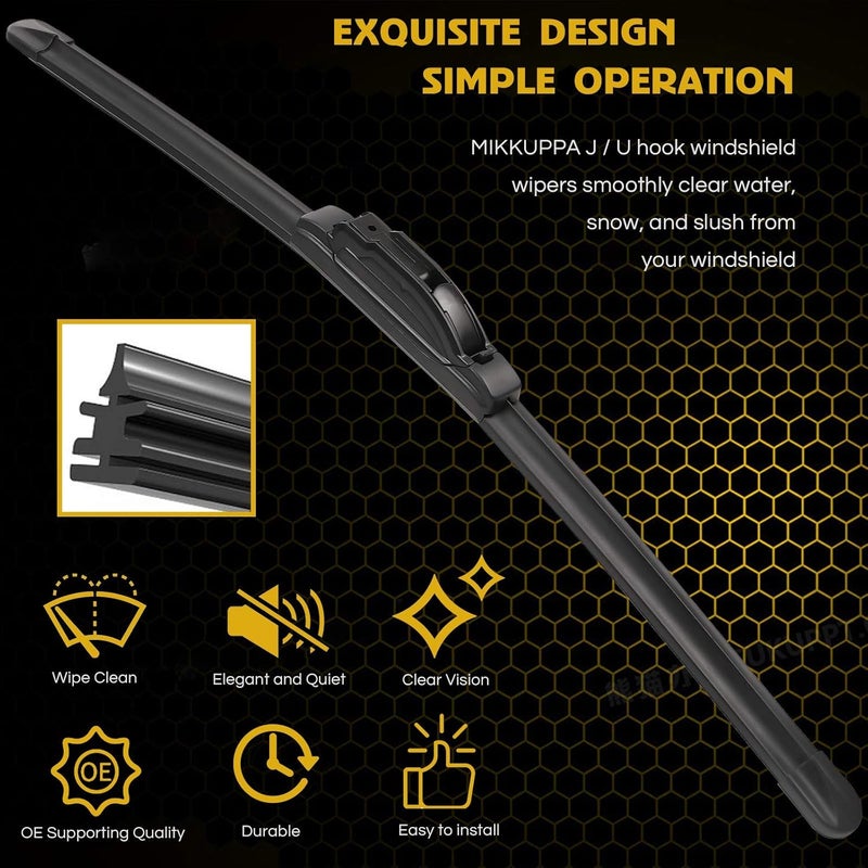 MIKKUPPA 26"+21" Windshield Wipers Blades Replacement for 2007-2013 Acura MDX, 2007-2013 Dodge Durango, 2011-2016 Honda CR-Z, U/J Hook All Season Wiper Blades(Pack of 2) - Image 3