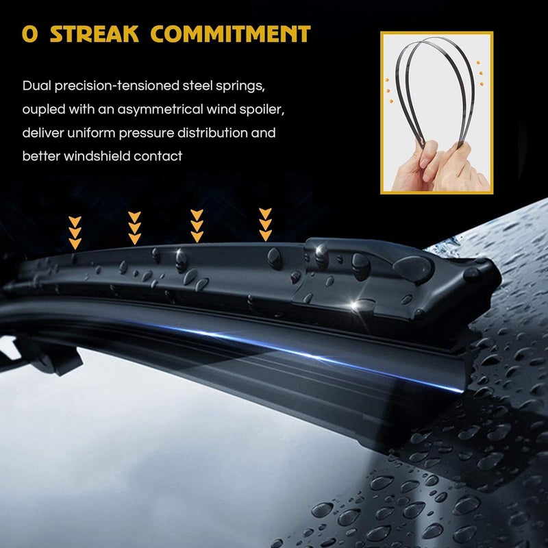 MIKKUPPA 26"+21" Windshield Wipers Blades Replacement for 2007-2013 Acura MDX, 2007-2013 Dodge Durango, 2011-2016 Honda CR-Z, U/J Hook All Season Wiper Blades(Pack of 2) - Image 5