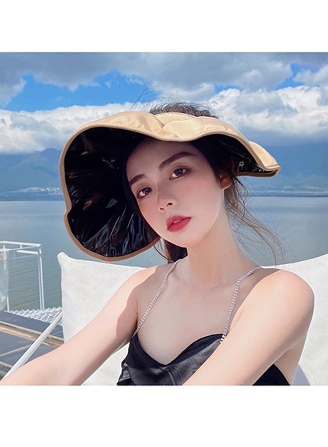 Beyond Wide Brim Sun Visor Hat, UPF50+ Black Glue Sun Protection Cap, Foldable Open Top Sun Hat for Beach Vacation (Coffee Color) - Image 3