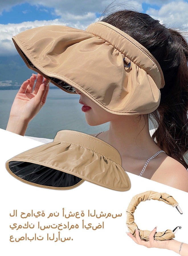 Beyond Wide Brim Sun Visor Hat, UPF50+ Black Glue Sun Protection Cap, Foldable Open Top Sun Hat for Beach Vacation (Coffee Color) - Image 1
