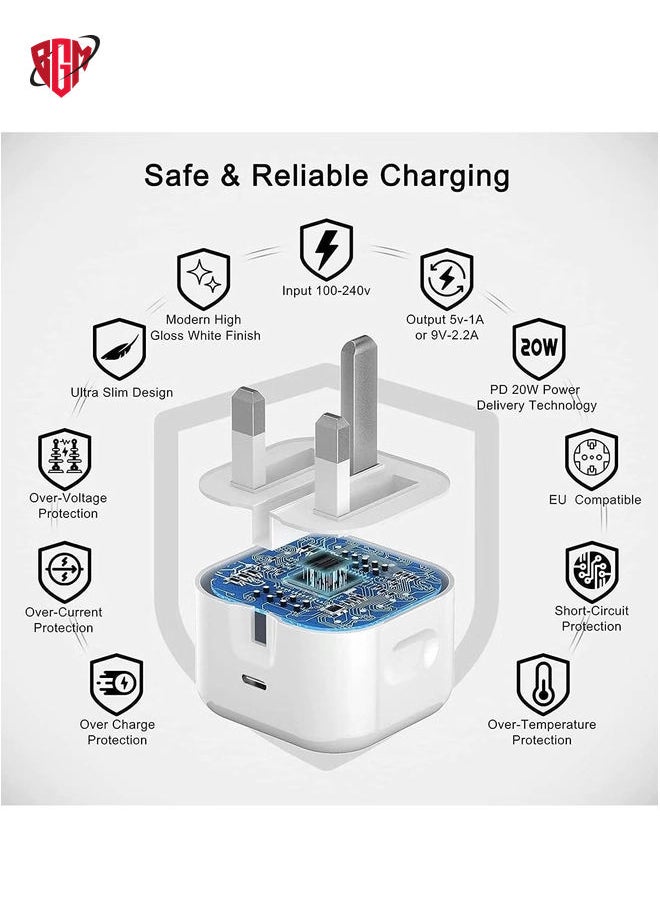 BGM - iPhone USB C Fast ChargerApple MFi Certified‘20W PD Type C Power Block Wall Charger Plug Adapter with 2M USB-C to Lightning Cable Compatible with iPhone 14/13/11/X/XS/iPad,AirPods Pro( - Image 1
