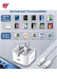iPhone USB C Fast ChargerApple MFi Certified‘20W PD Type C Power Block Wall Charger Plug Adapter with 2M USB-C to Lightning Cable Compatible with iPhone 14/13/11/X/XS/iPad,AirPods Pro(
