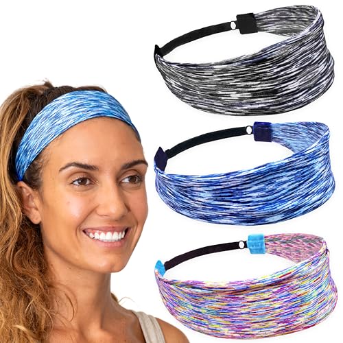 FROG SAC Sport Headbands for Girls, Adjustable Non Slip Athletic Sports Hair Bands for Women, Stretch Elastic Workout Mesh Headband for Yoga Running Exercise Soccer (Rainbow/Black/Blue Tie Dye) - Image 1