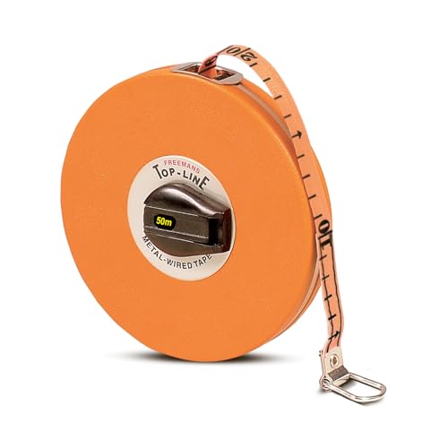 FREEMANS Top Line 50m:16mm Metal Wired Measuring Tape - 50m/165ft || Case Reinforced with Stainless Steel Band || Durable Winding Mechanism Handle and Stainless Steel Mouth with End Hook - Image 1