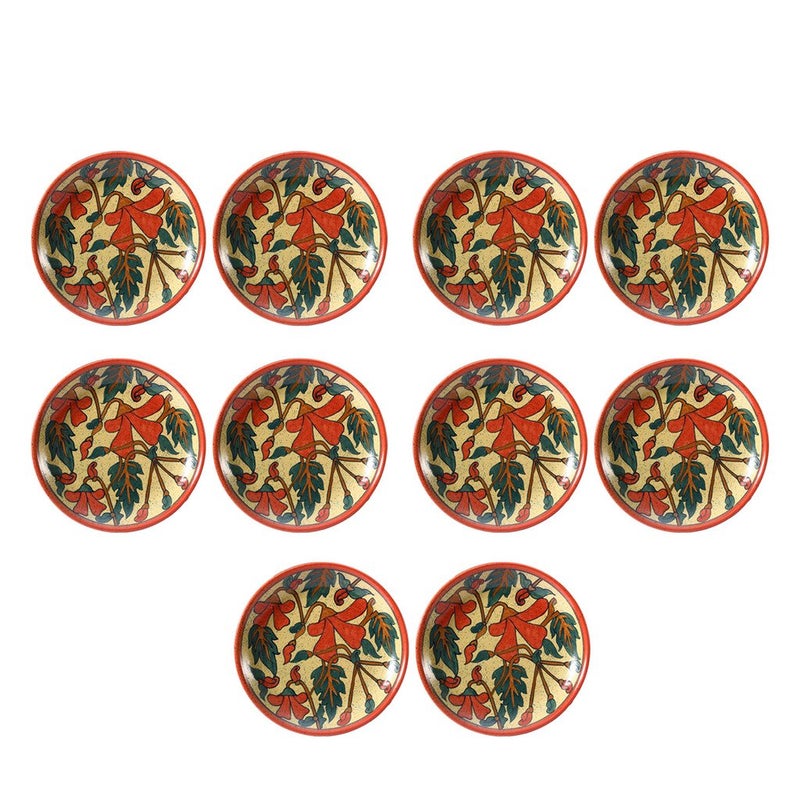 Caffeine Ceramic Handmade Orange Flora Quarter Plates 7 inch 10 Pc - Image 1