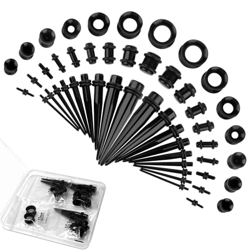 Okxiri 50 Pcs Ear Stretching Kit, Acrylic Gauges for Ears 14G-00G, Lightweight Tapers+ Plugs+ Silicone Tunnels, Gauge Stretching Kit, Piercing Earring Jewelry, for Men, Women, Starter Expanders - Image 1