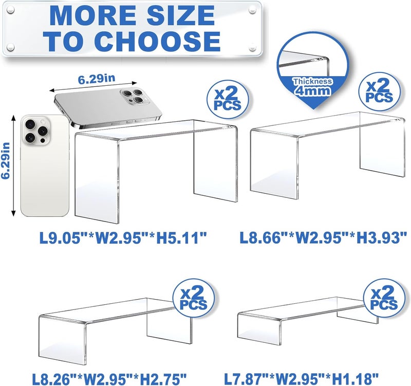 Aheroi Large Acrylic Risers, 8 Pieces, Set of 2 Rectangular Stands for Decoration, Cake Racks and Funko Pop, Retail Shoe Showcase (1-3-4-5 inch) - Image 2