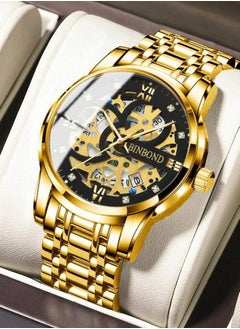 BINBOND Luxury Men's Waterproof Stainless Steel Watch Gold Wristwatch Gift for Men  - Image 1