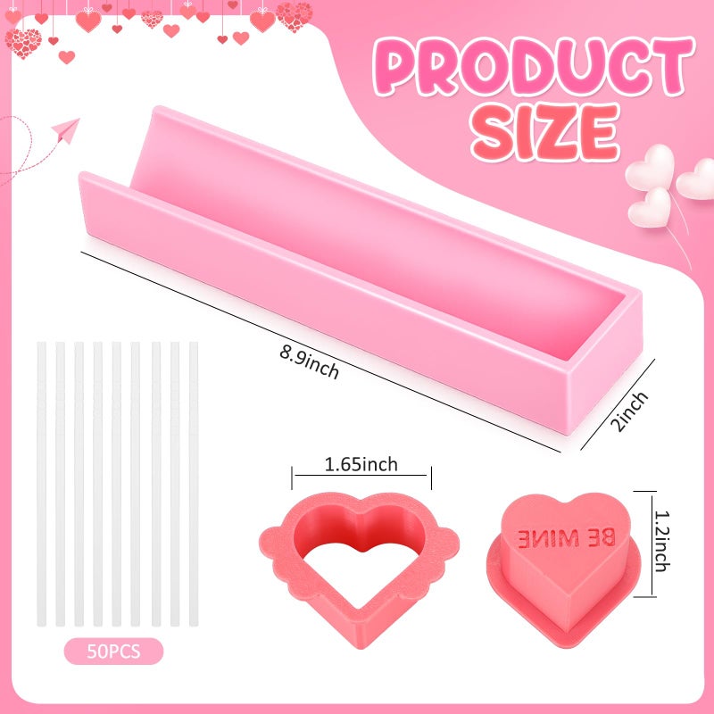 Willinglong 4 Pcs Valentine Conversation Heart Cake Pop Mold with Sticks Heart Cake Pop Cutter and Pusher with Love Word Valentine Baking Mold Kit with Tray for DIY Gift, Party, Home Desserts Making - Image 2