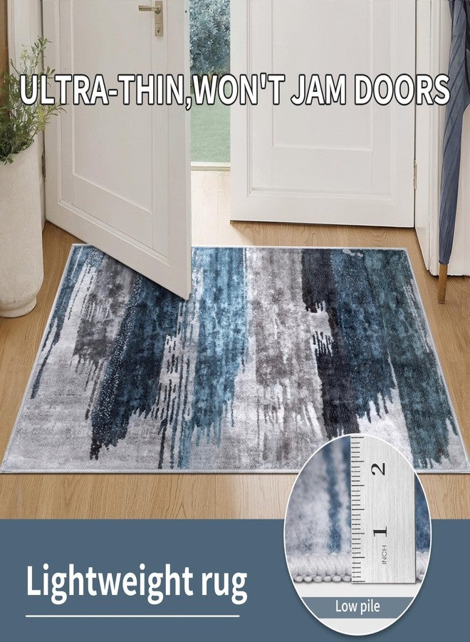 Ciicool Abstract Area Rug Indoor, 3x5 Washable Entryway Rug, Modern Soft Throw Rug with Non-Slip Backing Ideal for Bedroom Living Room Entrance Kitchen, Low-Pile Floor Carpet Doormat Blue Grey - Image 5