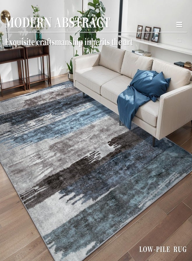 Ciicool Abstract Area Rug Indoor, 3x5 Washable Entryway Rug, Modern Soft Throw Rug with Non-Slip Backing Ideal for Bedroom Living Room Entrance Kitchen, Low-Pile Floor Carpet Doormat Blue Grey - Image 2
