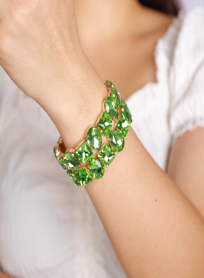 YERTTER Punk Layered Colorful Square Drop Crystal Stretchable Bracelet Hip Hop Bracelet Full Diamonds Hand Stretchable Elastic Bracelet Bangle for Women (Emerlad Green) - Image 2