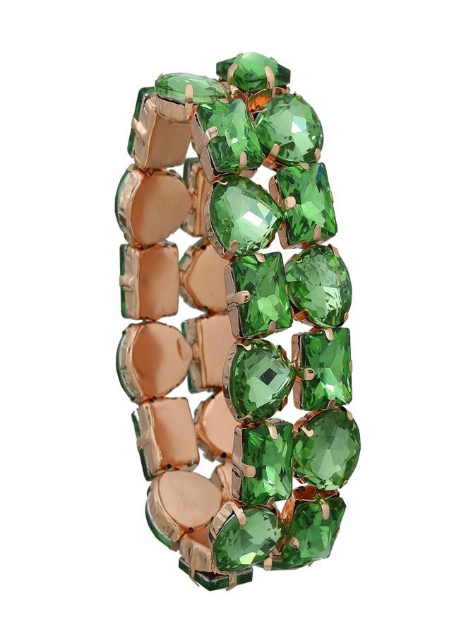 YERTTER Punk Layered Colorful Square Drop Crystal Stretchable Bracelet Hip Hop Bracelet Full Diamonds Hand Stretchable Elastic Bracelet Bangle for Women (Emerlad Green) - Image 4