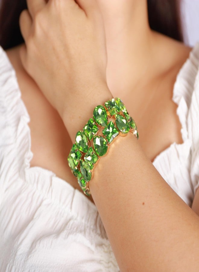 YERTTER Punk Layered Colorful Square Drop Crystal Stretchable Bracelet Hip Hop Bracelet Full Diamonds Hand Stretchable Elastic Bracelet Bangle for Women (Emerlad Green) - Image 3