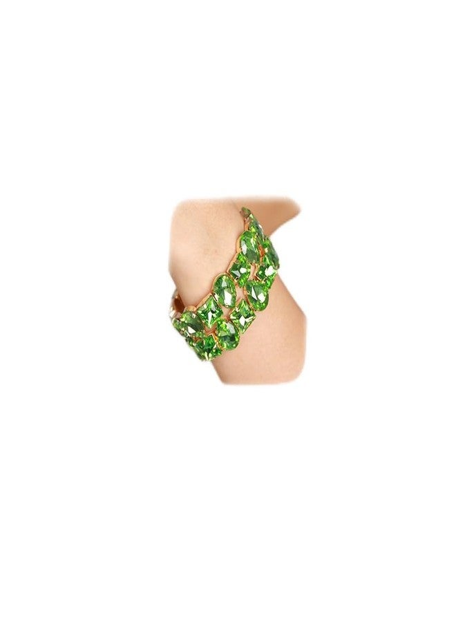 YERTTER Punk Layered Colorful Square Drop Crystal Stretchable Bracelet Hip Hop Bracelet Full Diamonds Hand Stretchable Elastic Bracelet Bangle for Women (Emerlad Green) - Image 1