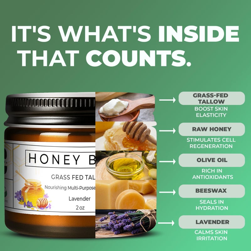 Really Good Blends - Tallow Honey Balm, Organic Body Butter, Grass-Fed Beef Tallow for Skin, Soothing All-Natural Moisturizer for Body and Face | Made in USA - 2 oz (Lavender) - Image 3