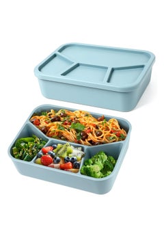KASTWAVE Silicone Bento Box, Bento Lunch Box with 4 Compartments, Leak-Proof Salad Bento Boxes, Sauce Container, Utensils, Food Picks and Muffin Cups, Microwave, Dishwasher and Freezer Safe, Blue  - Image 1