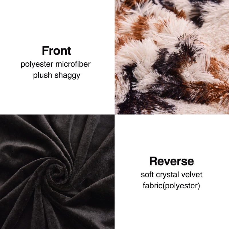 Aimuan Cow Print Duvet Cover Shaggy Fluffy Tie Dye Brown Black Velvet Bedding Set Super Soft Faux Fur Fuzzy Comforter Cover with Pillowcases (Coffee-Black, King) - Image 4