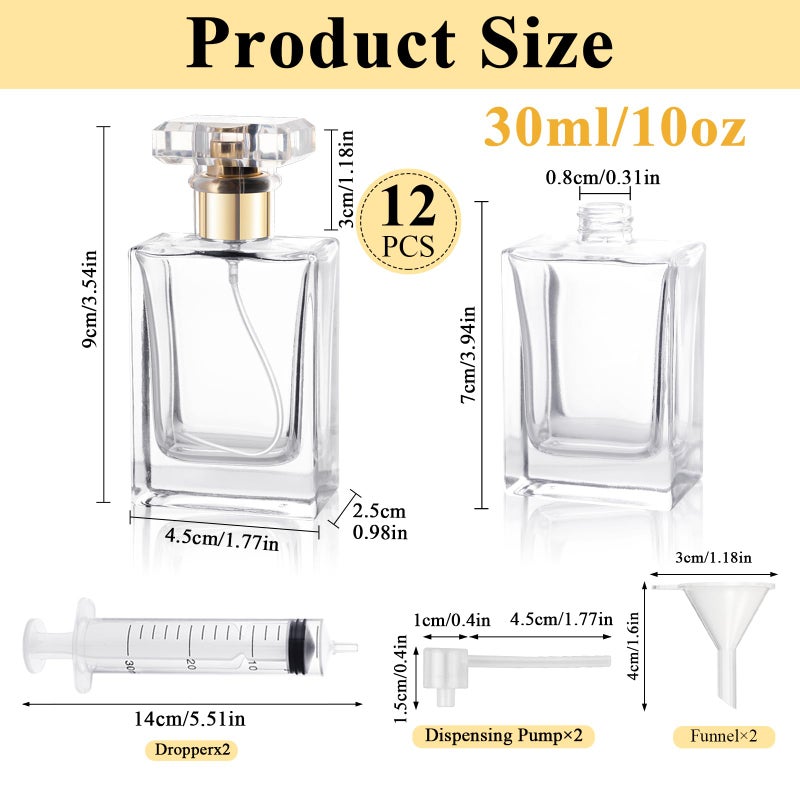 Worldity 12 Pack Refillable Glass Perfume Bottles - Premium Square Gold Atomizer Spray Bottles, Leak-Proof Portable Empty Perfume Containers for Travel, Purse, Gym & Home Office Use - Image 2