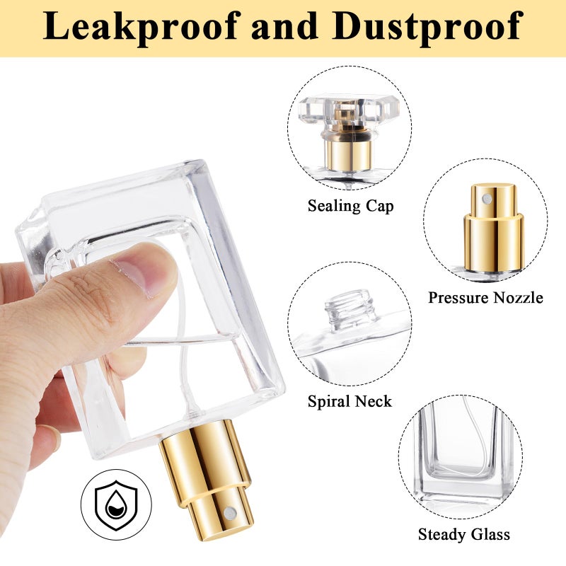 Worldity 12 Pack Refillable Glass Perfume Bottles - Premium Square Gold Atomizer Spray Bottles, Leak-Proof Portable Empty Perfume Containers for Travel, Purse, Gym & Home Office Use - Image 3
