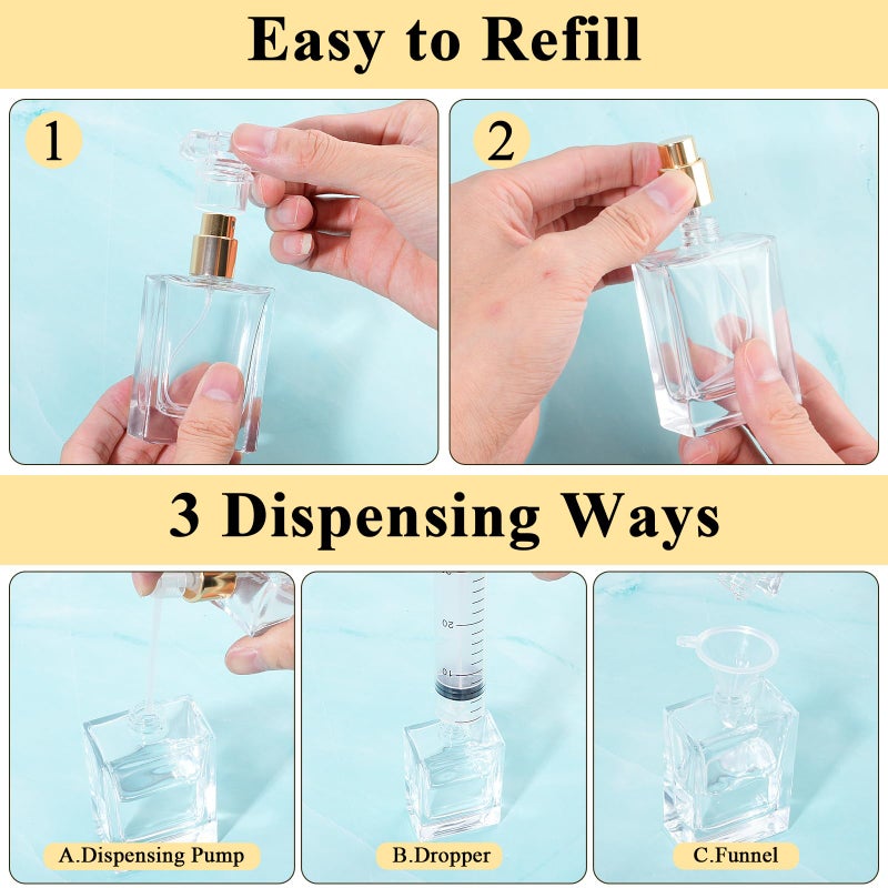 Worldity 12 Pack Refillable Glass Perfume Bottles - Premium Square Gold Atomizer Spray Bottles, Leak-Proof Portable Empty Perfume Containers for Travel, Purse, Gym & Home Office Use - Image 4