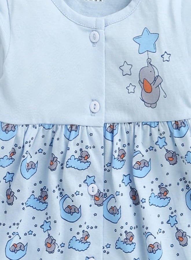 BUMZEE Baby Girls Cotton Knee Length Fit & Flare Dress Sky Blue - 3-6 Months (Peb10677C-sbl) - Image 4