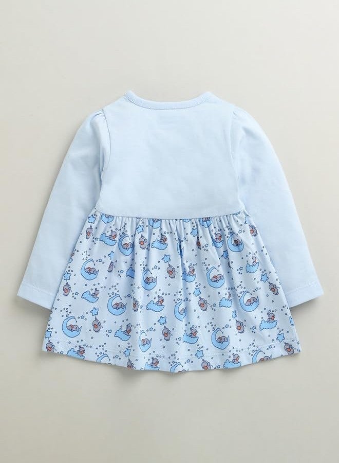 BUMZEE Baby Girls Cotton Knee Length Fit & Flare Dress Sky Blue - 3-6 Months (Peb10677C-sbl) - Image 3