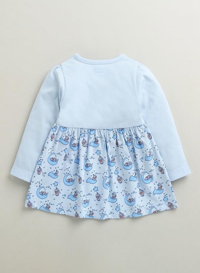 BUMZEE Baby Girls Cotton Knee Length Fit & Flare Dress Sky Blue - 3-6 Months (Peb10677C-sbl) - Image 2