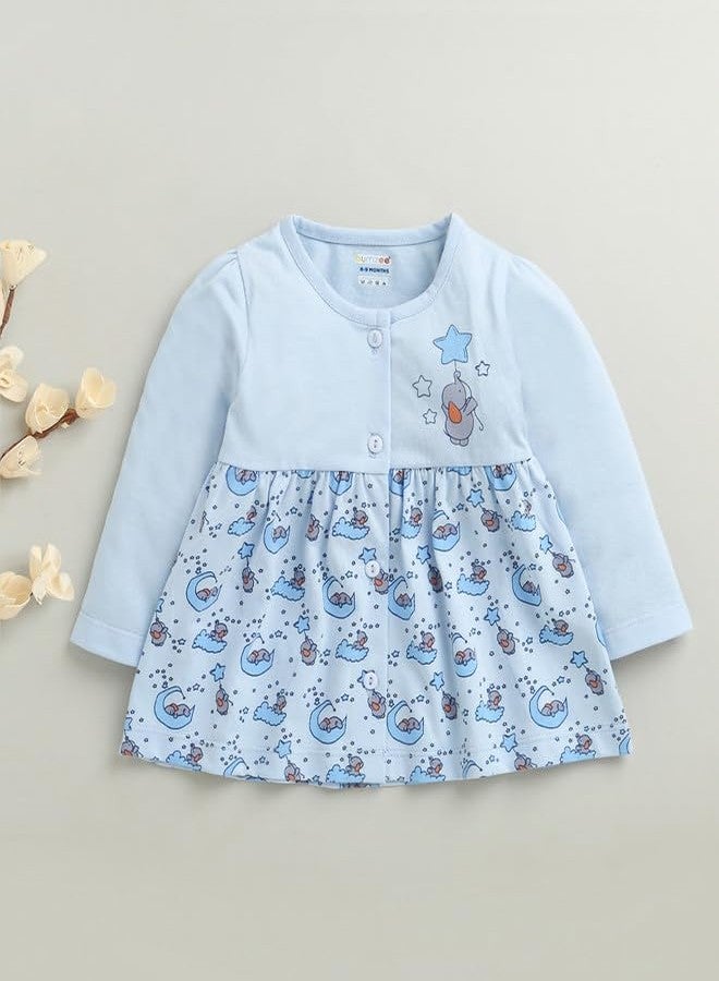 BUMZEE Baby Girls Cotton Knee Length Fit & Flare Dress Sky Blue - 3-6 Months (Peb10677C-sbl) - Image 5