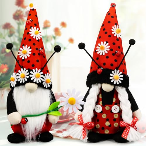 Teeker Spring Decorations for Home Spring Decor Indoor Ladybug Plush Gnomes Decorations for Home Daisy Plush Gnome Summer Gnomes - Image 1