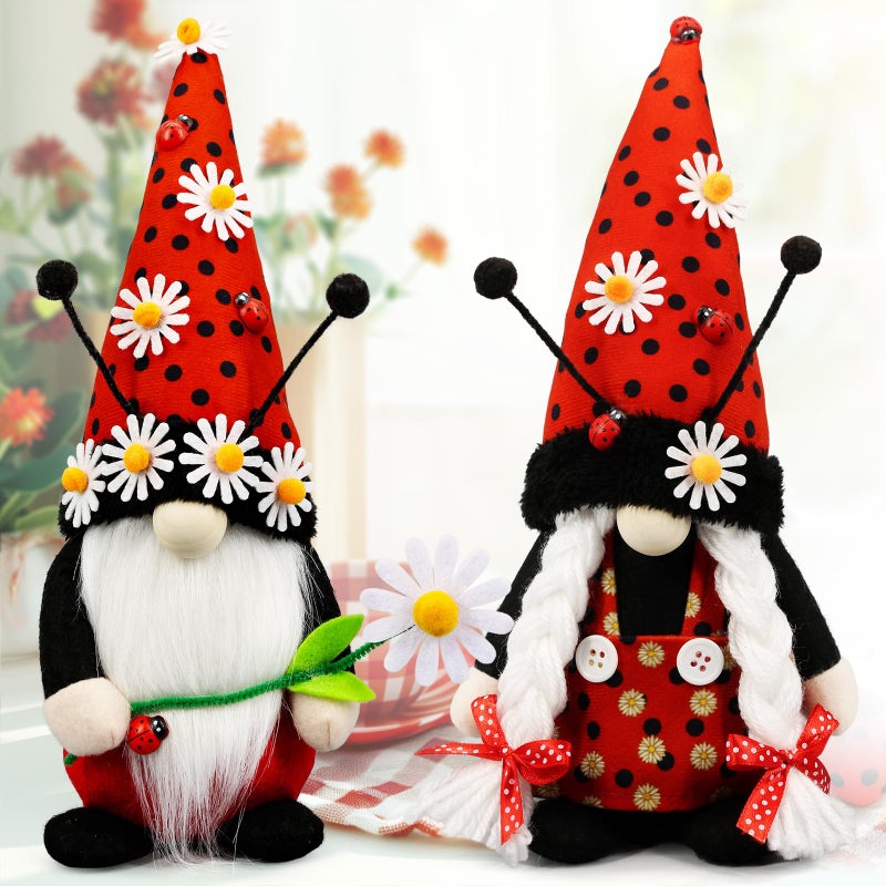 Teeker Spring Decorations for Home Spring Decor Indoor Ladybug Plush Gnomes Decorations for Home Daisy Plush Gnome Summer Gnomes - Image 2