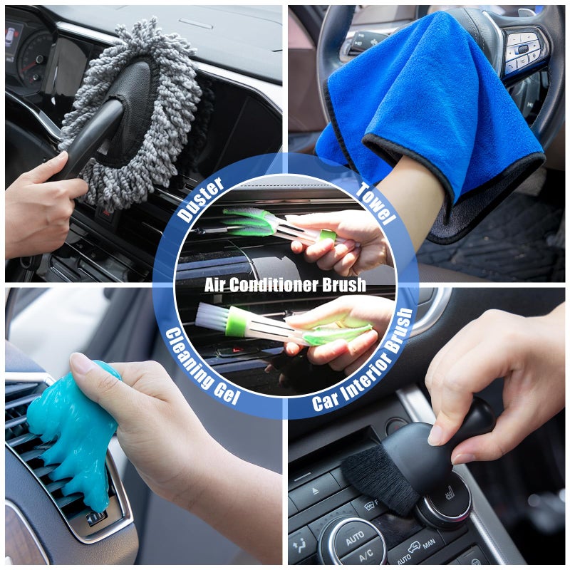 AUTODECO Car Cleaning Kit, Car Vacuum Interior Detailing Cleaner Kit with High Power Handheld Vacuum, Brush Set, Windshield Tool, Duster, Towels, Complete Car Care Tools for Women (Blue) - Image 5