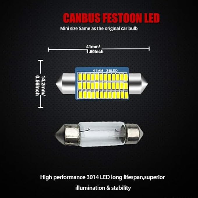 YEERON 578 2112 Led Bulb Super Bright 36Smd 3014 Chips 41Mm 42Mm Canbus Festoon 2122 2112 2122 2142 6411 560 569 Led Interior Dome Map Trunk Step Courtesy LightsXenon White10Pack - Image 4