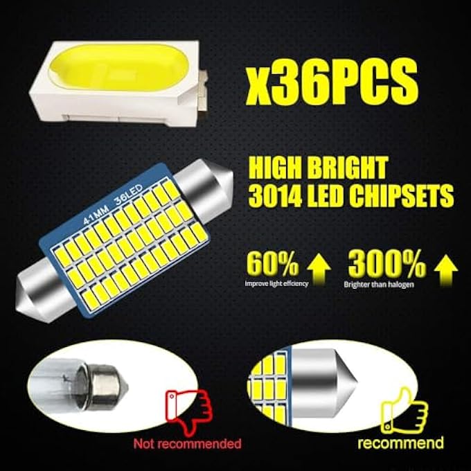 YEERON 578 2112 Led Bulb Super Bright 36Smd 3014 Chips 41Mm 42Mm Canbus Festoon 2122 2112 2122 2142 6411 560 569 Led Interior Dome Map Trunk Step Courtesy LightsXenon White10Pack - Image 5