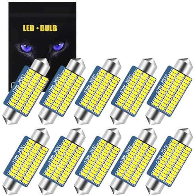 YEERON 578 2112 Led Bulb Super Bright 36Smd 3014 Chips 41Mm 42Mm Canbus Festoon 2122 2112 2122 2142 6411 560 569 Led Interior Dome Map Trunk Step Courtesy LightsXenon White10Pack - Image 1