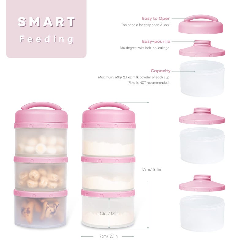 Termichy Stackable Formula Dispenser Portable Milk Powder Container, 2 Pack, Baby Pink - Image 2