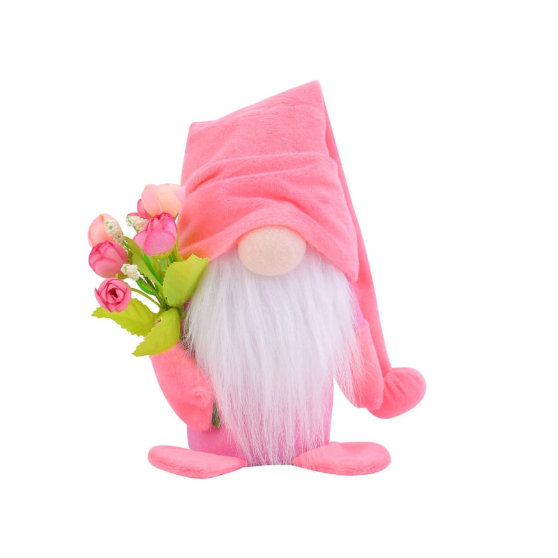 BLESOUYI Spring Gnome Plush Decoration with Pink Hat and Flowers, Mother's Day Table Topper, Home Decor - Image 1