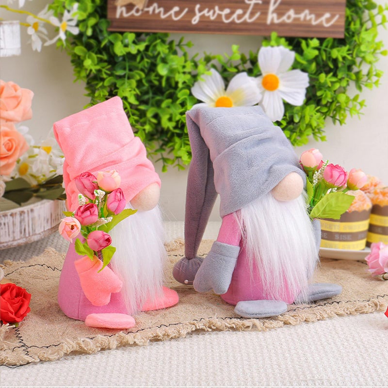 BLESOUYI Spring Gnome Plush Decoration with Pink Hat and Flowers, Mother's Day Table Topper, Home Decor - Image 5