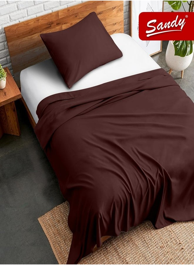 Sandy - Sandy Premium Hotel Quality Flat Sheet and Pillow Case, Bed Sheet 2 Pieces Set, Soft & Breathable and Cooling, Extra Twin Size 243 x 167 cm, Burgundy Brown - Image 1