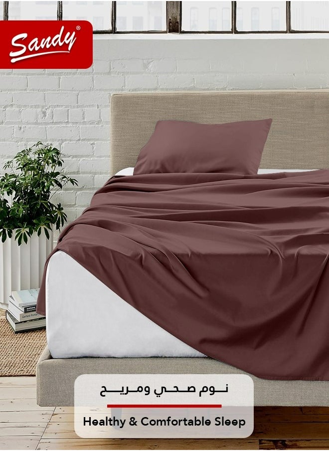 Sandy - Sandy Premium Hotel Quality Flat Sheet and Pillow Case, Bed Sheet 2 Pieces Set, Soft & Breathable and Cooling, Extra Twin Size 243 x 167 cm, Burgundy Brown - Image 1