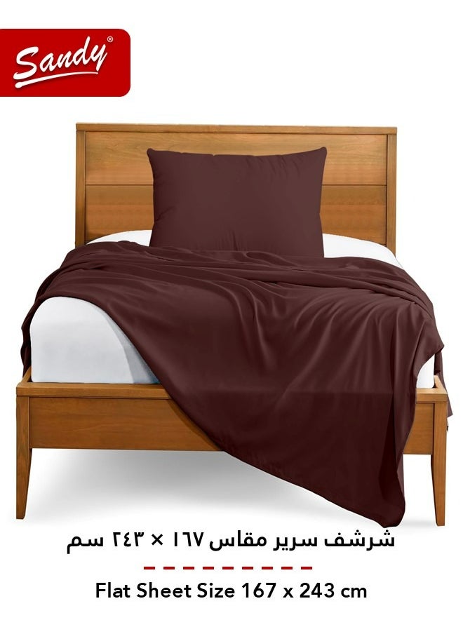 Sandy - Sandy Premium Hotel Quality Flat Sheet and Pillow Case, Bed Sheet 2 Pieces Set, Soft & Breathable and Cooling, Extra Twin Size 243 x 167 cm, Burgundy Brown - Image 1